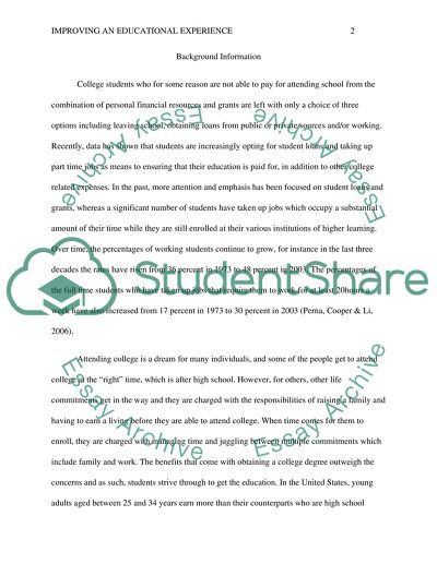 Improving an Educational Experience: Improving Educational Opportunities for Working Students