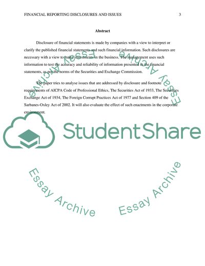 Financial Reporting Disclosures and Issues