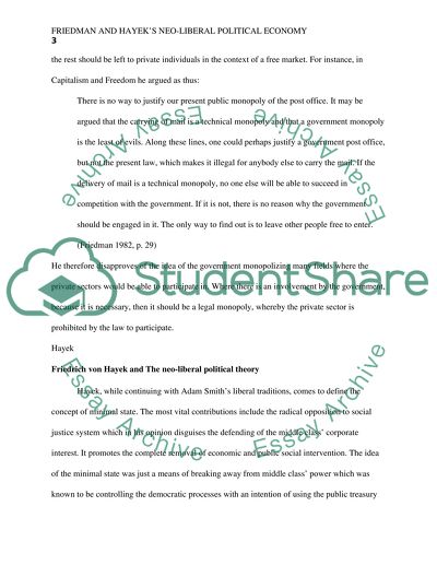 Friedman and Hayeks neo-liberal political economy