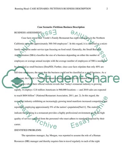 Case Scenario: Fictitious Business Description