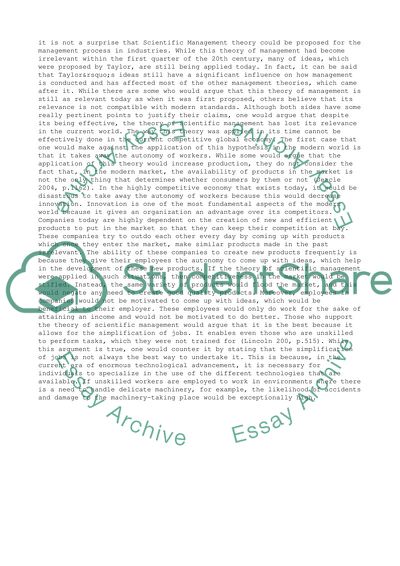 Is There relevance to the Present Day of Scientific Management