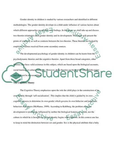 Developmental Psychology of Gender Identity in Children