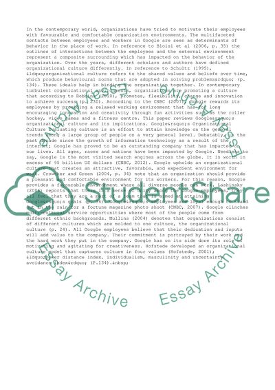 Googles Organizational Culture