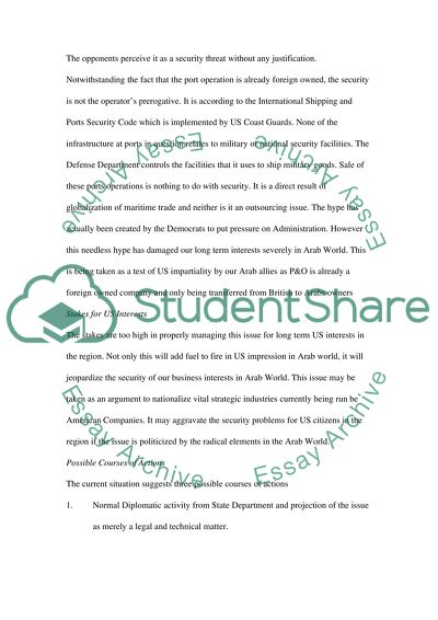 Management of Ports Sale Blockade Fallout