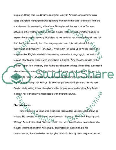 Synthesis-Response: Amy Tan, Sherman Alexie and Eric Liu