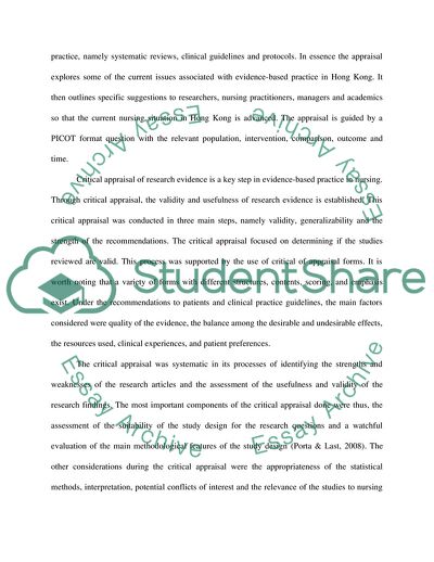 The Critical Appraisal of the Research Evidence Associated with an Area of My Professional Practice