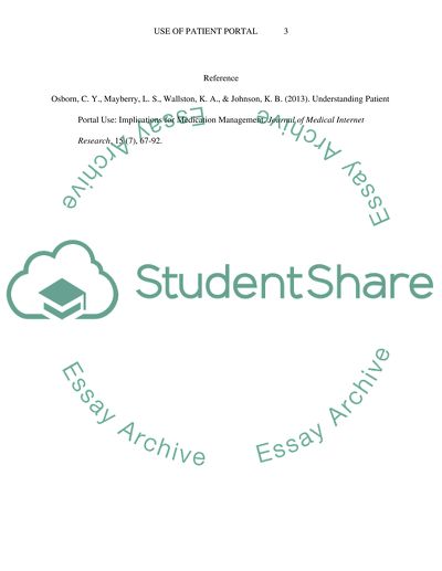 USE OF PATIENT PORTAL