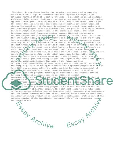Capital Investment Process or Capital Investment Appraisal Theory