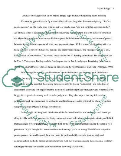 Analysis and application of the Myers Briggs type indicatior team building