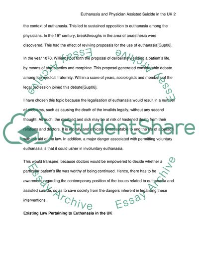 Legalisation of Euthanasia and Physician-Assisted Suicide in the UK