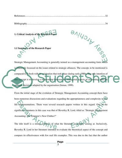 Analysis of Strategic Management Accounting: The Emperors New Clothes Study by Beverley R. Lord