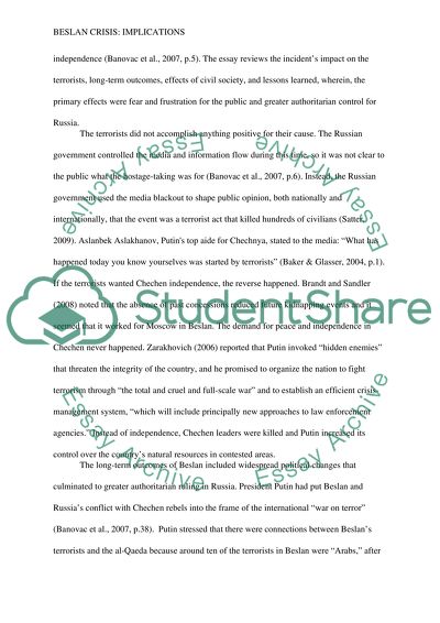 Beslan Crisis: Implications for Terrorists, Civil Society, and Lessons Learned