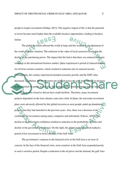 The effects of the 2008 financial crisis on the investment in the Gulf area especially on Qatar