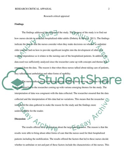 Research Critical Appraisal Article