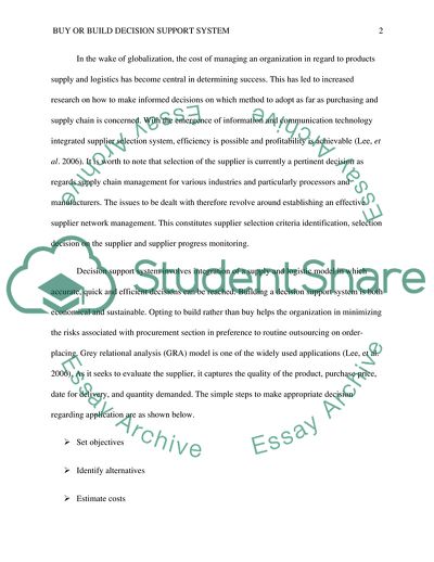 Buy Or Build Decision Support System