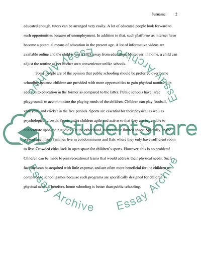 An arguementative paper on home schooling vs. public school