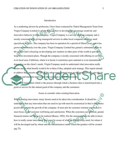 Creation of Innovation in an Organization