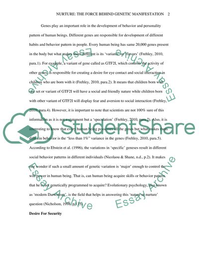 The Development of Behavior and Personality Pattern of Human Beings