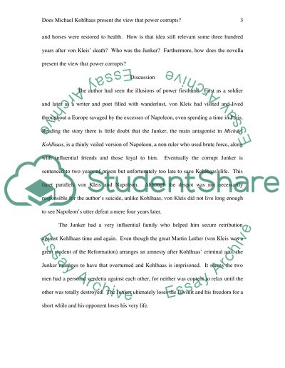 Does Michael Kohlhaas present the view that power corrupts