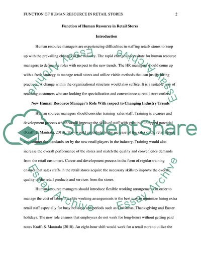 The Human Resource Function of a Retail Store