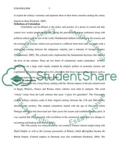 The European Colonialism in 16th century to mid 20th