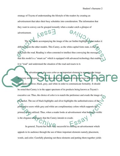 Advertisement analysis for Toyota Camry: the car that reads the road