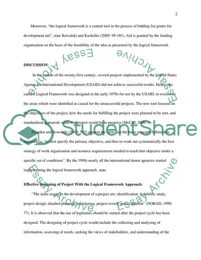 The Use of Logical Framework in the Project Cycle: Is it an Essential Tool