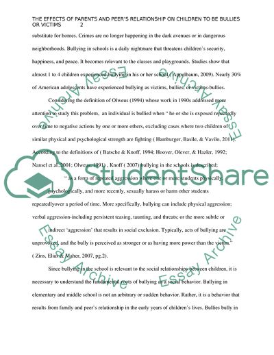 The Effects of Parents and Peers Relationship on Children to Be Bulliesor Victims