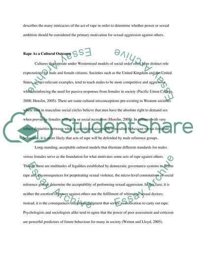 Rape as a Cultural Outcome