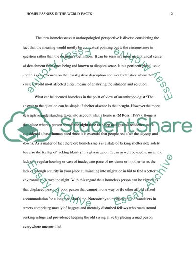 Anthropology and Homelessness in World Facts