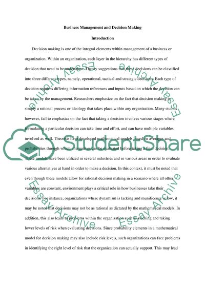 Business Management and Decision Making