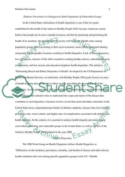 Diabetes Prevention in Undiagnosed Adult Population of Vulnerable Groups