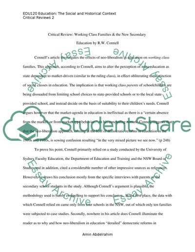 EDU120SP4 Education: The Social and Historical Context - Four 1-Page Critical Reviews