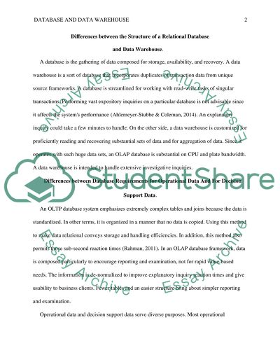 Structures of a Database vs Data Warehouse
