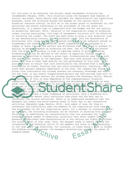 Project Motorcycles: The Comprehensive Project Plan