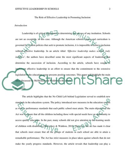 The Role of Effective Leadership in Promoting Inclusion