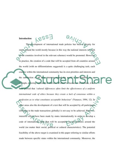 Ratification of the Comprehensive Code Governing International Trade