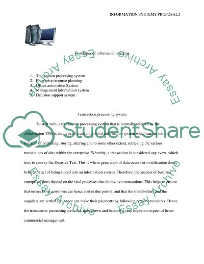 INFORMATION SYSTEMS PROPOSAL Assignment Example | Topics and Well ...