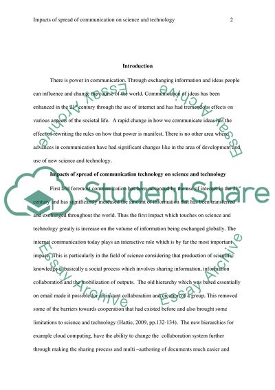 Impacts of Spread of Communication on Science and Technology