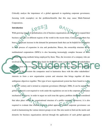 The Importance of a Global Approach to Regulating Corporate Governance