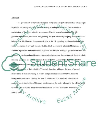 The Disparity in Political Involvement Among the Ethnic Minority Groups in British Society