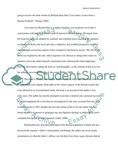 Historical Analysis/Review Lost Names: Scenes from a Korean Boyhood Japanese Imperialism