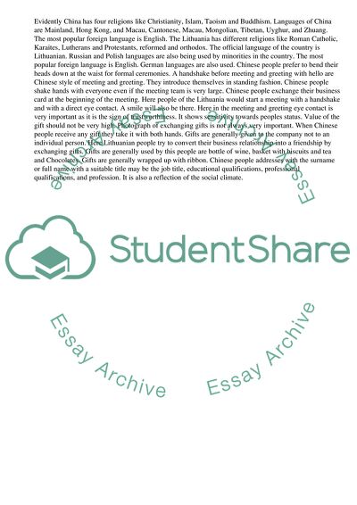 International Business Culture: Differences between Two Countries - Lithuania and Chine