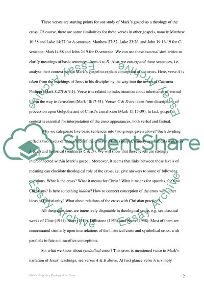 Gospel of Mark as a Theology of the Cross