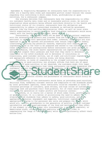 Profitability and Good Nutrition for a Restaurant Company