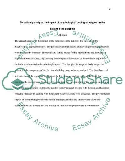 Critically Analyse the Impact of Psychological Coping Strategies on the Patients Life Outcome