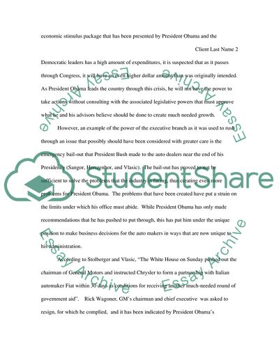 Assistance Of The Executive Branch In Economic Recovery