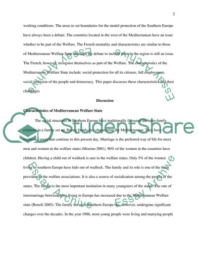Characteristics of the Mediterranean Welfare State