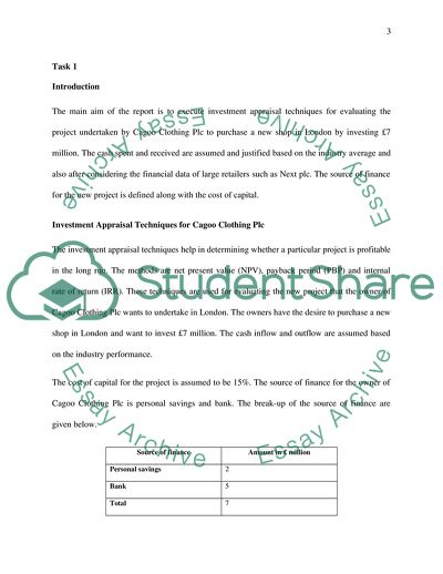 Investment Appraisal Techniques for Cagoo Clothing Plc