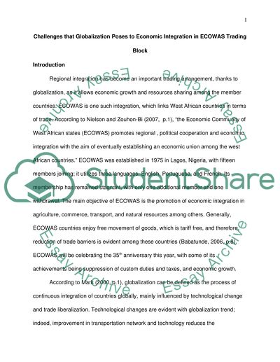 Challenges that Globalization Poses to Economic Integration in ECOWAS Trading Block
